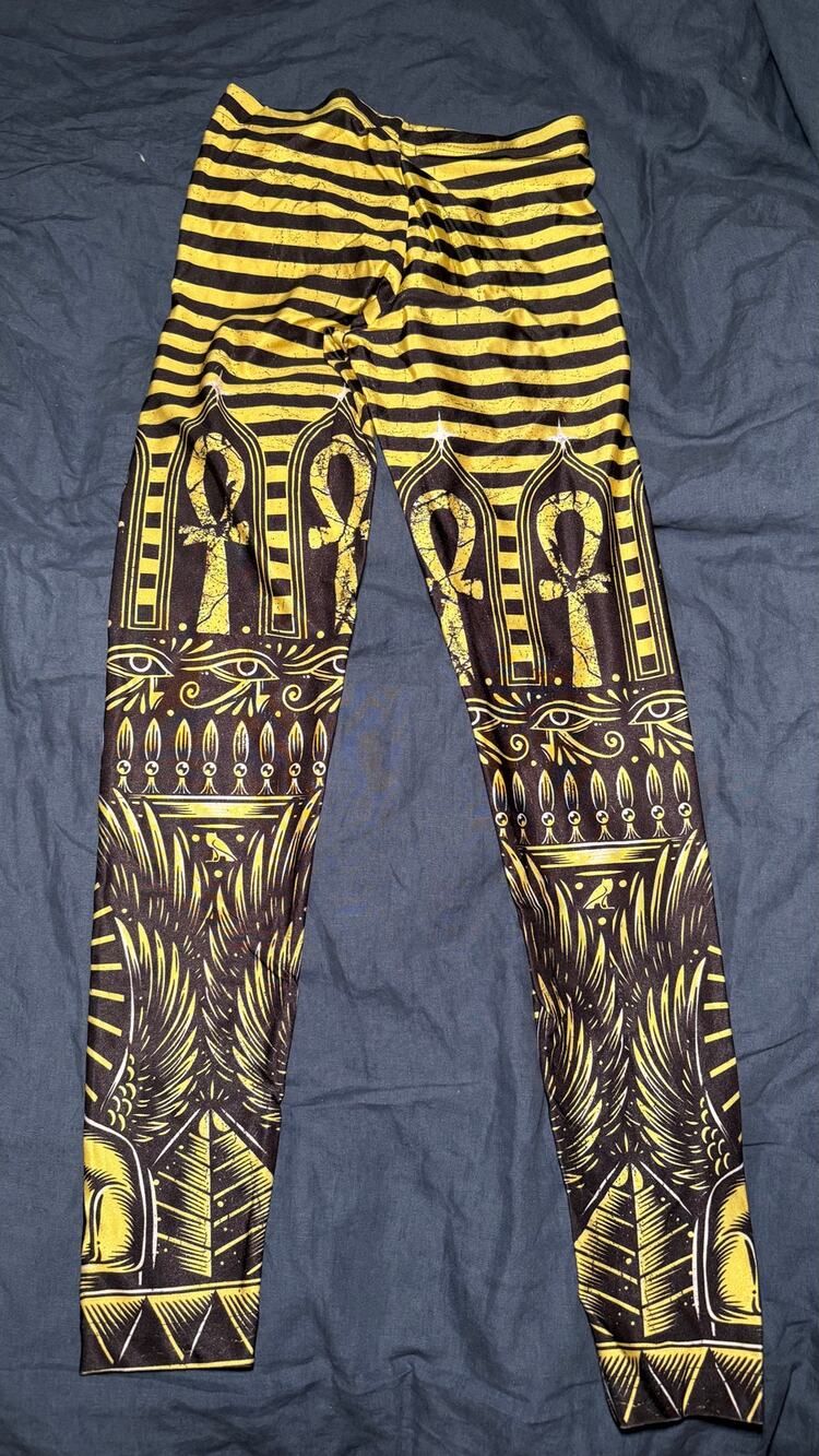 Yellow Black Egyptian Print Leggings Size S/M